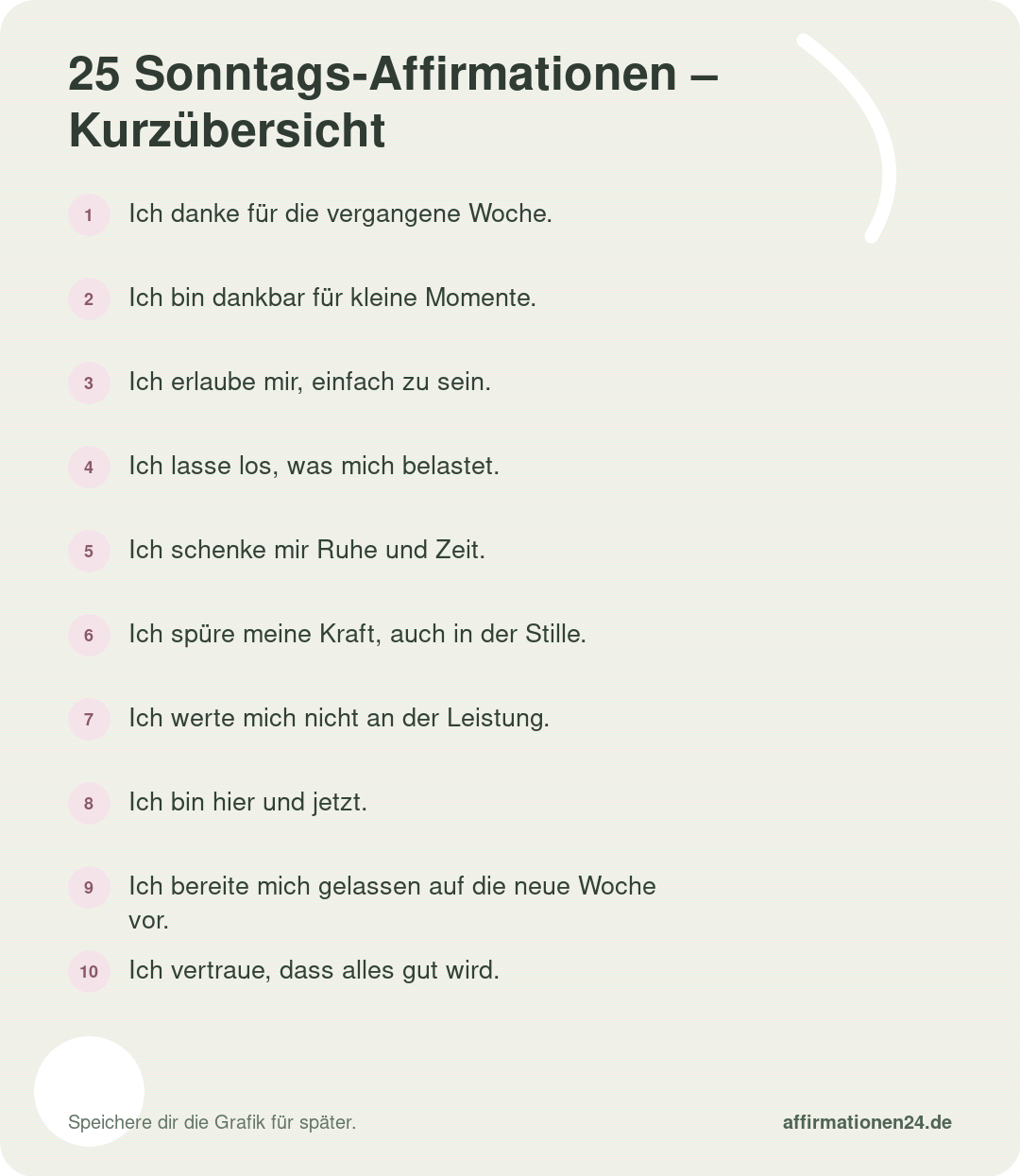 25 Sonntags-Affirmationen – Kurzübersicht