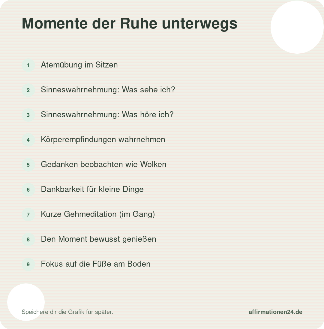 Momente der Ruhe unterwegs – Punkte 1 bis 9