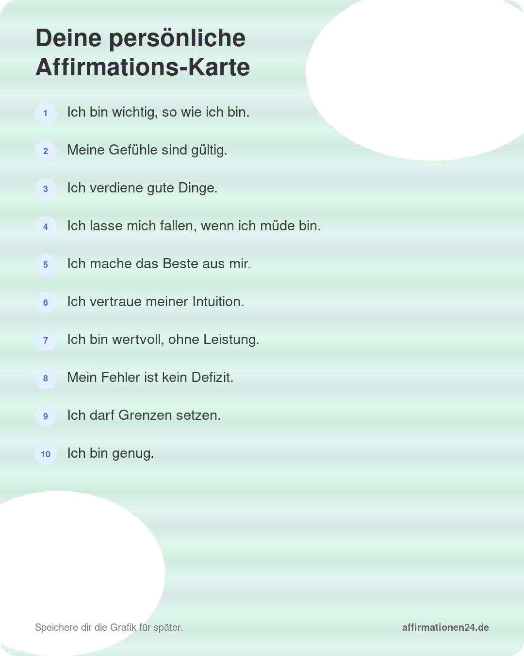 Deine persönliche Affirmations-Karte für mehr Selbstwert – Punkte 1 bis 10