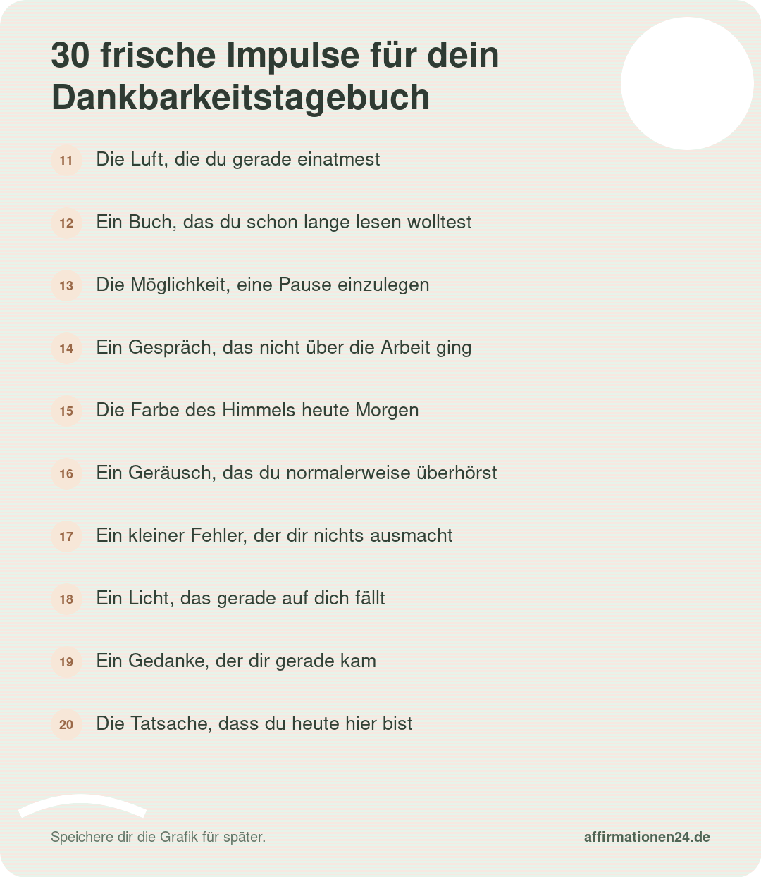30 frische Impulse für dein Dankbarkeitstagebuch – Punkte 11 bis 20