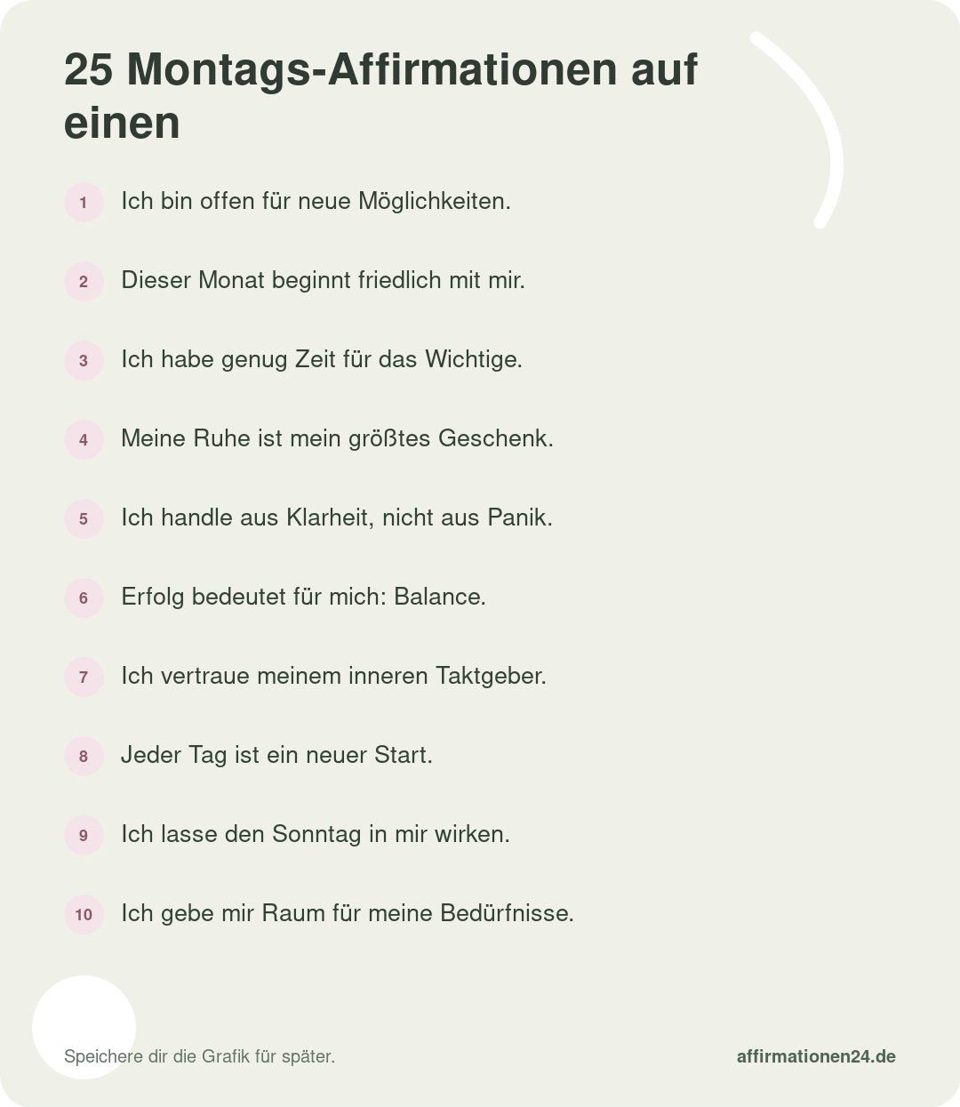 25 Montags-Affirmationen auf einen Blick – Punkte 1 bis 10