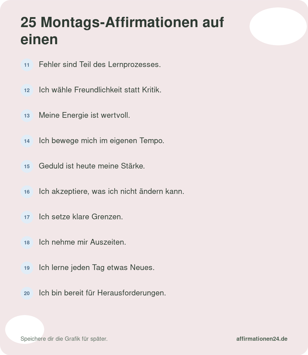 25 Montags-Affirmationen auf einen Blick – Punkte 11 bis 20